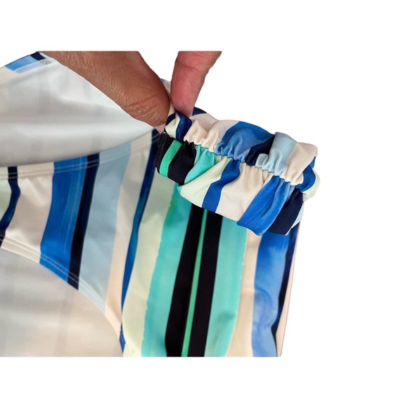 Sonnett Shores Mid Rise Full Coverage bikini bottom blue white  ruched Size 12 - Picture 3 of 7